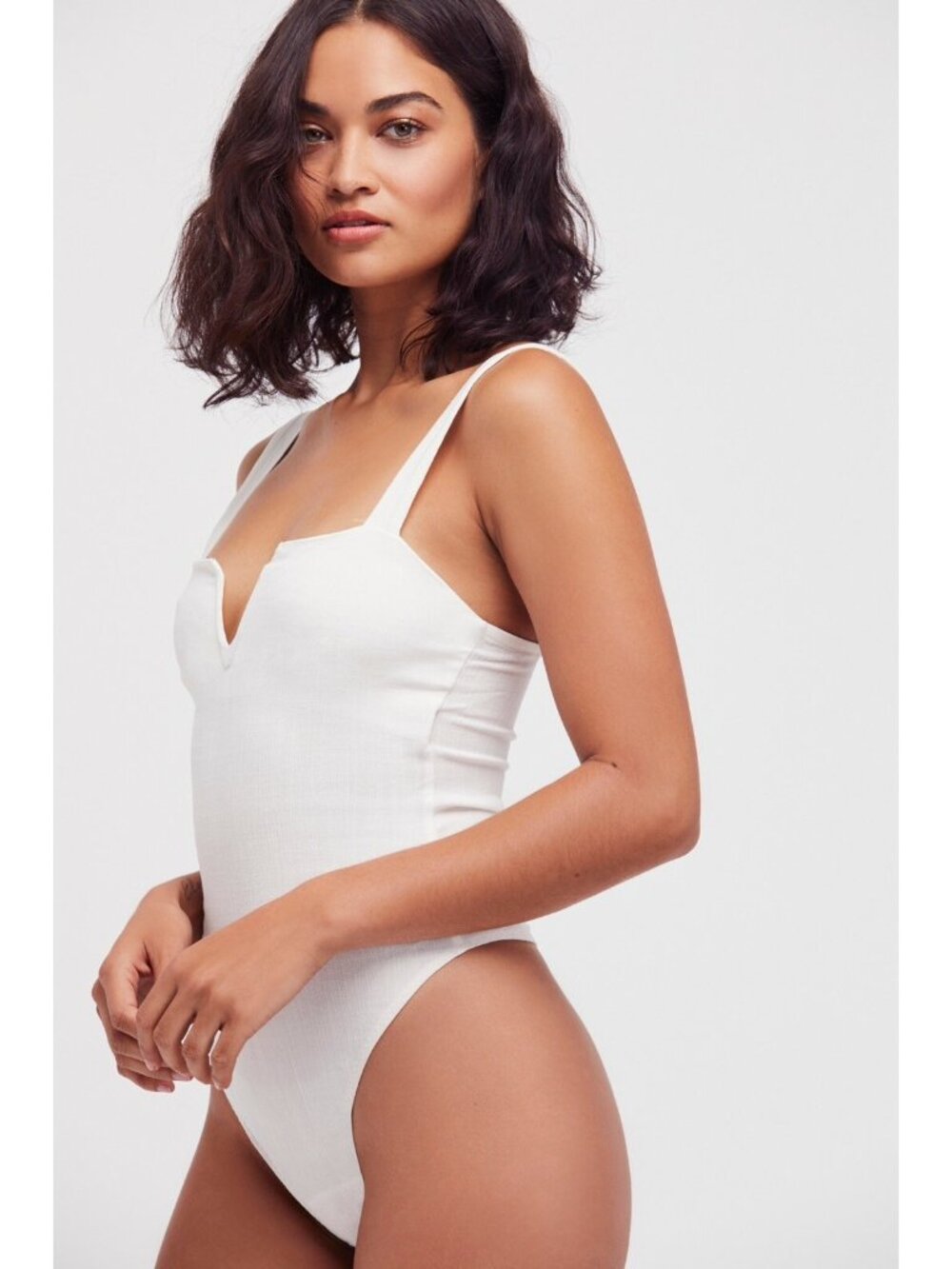 Free People Pippa V-Wire Bodysuit Ivory White Straps Thong